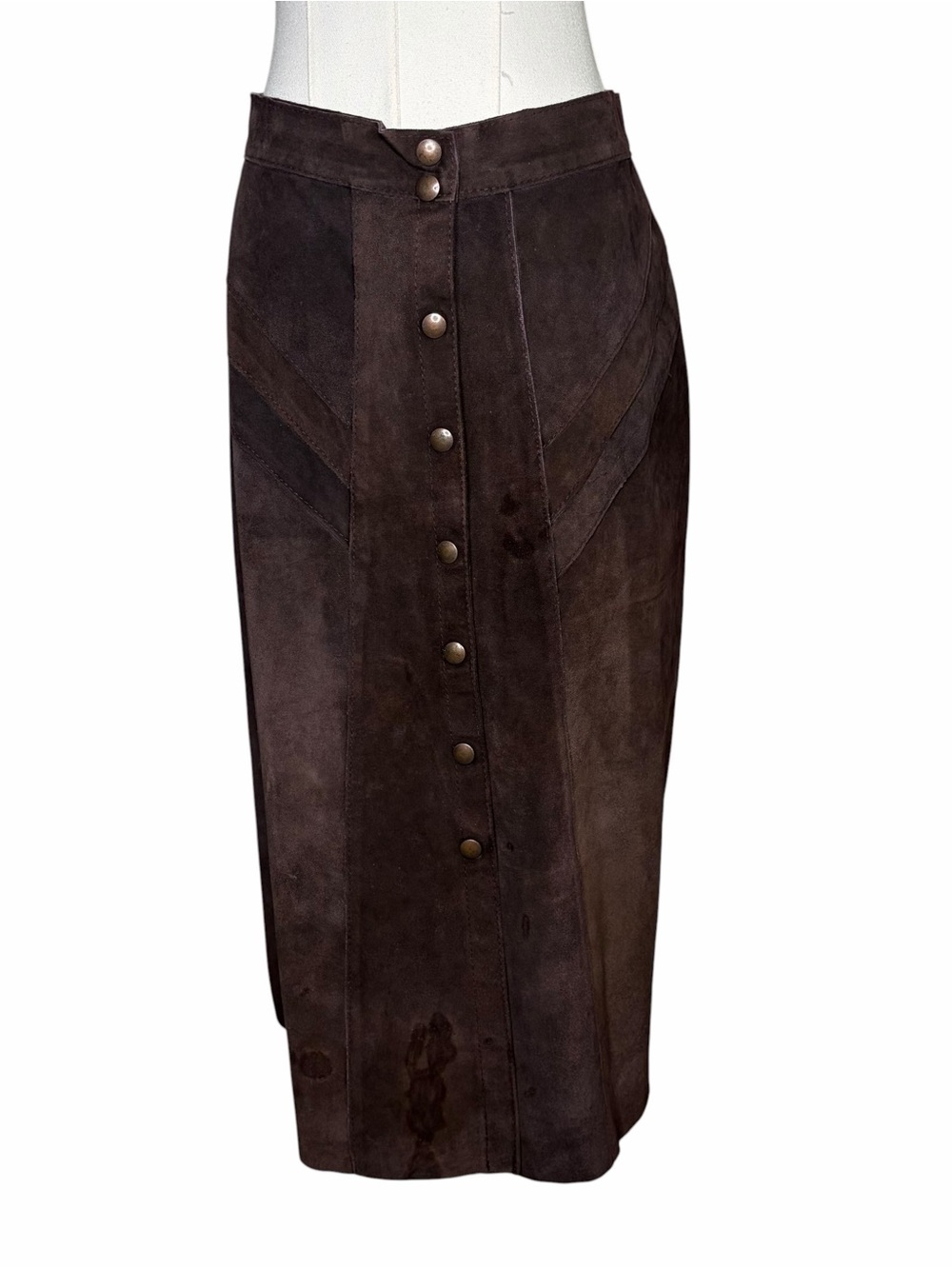 VTG 70s Brown Suede Leather Maxi Skirt Western Boho